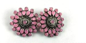 Premium Pink Oxidised with Stone Earrings