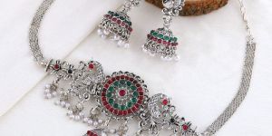 Silver with Multi Ruby Stone Necklace Set