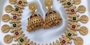 Traditional Multi Stone Temple Jewellery Set