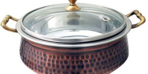 Copper Steel Hammered Glass Lid Handi