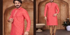 Pure Jacquard Butti Cotton Kurta Pyjam Set