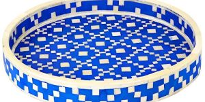 Handmade Bone Inlay Round Serving Tray