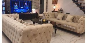 Sude Fabric Chesterfield Modern Sofa Set