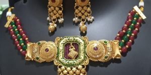 Gorgeous Golden Multi Colored Beads Choker Long Earrings Set