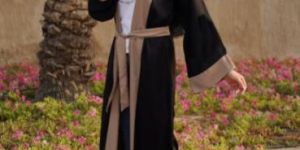 Shrug with Beige Border And Belt in Black