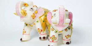 White Marble Elephant Statue Set