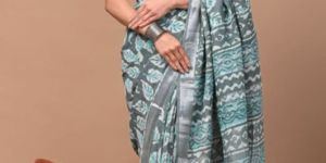 Hand Block Printed Cotton Linen Saree