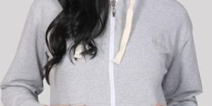 Women Grey Melange Hooded Sweatshirt