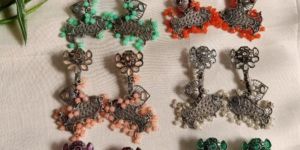 Stone Work Metal Earrings