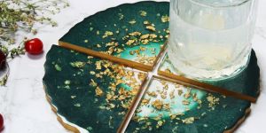 Traingle Teal Green Resin Coaster Set (Pack of 4)