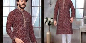 Pure Silk Print Kurta & Pyjam Set