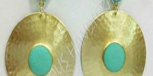Round Hammered Gold Plated Wedding Earrings