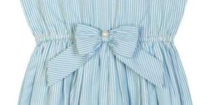 Girls Sleeveless Poly Cotton Striped Frock