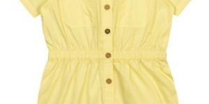 Girls Yellow Solid Cotton Jumpsuit