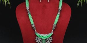 Premium Pista Green Brass Necklace Set