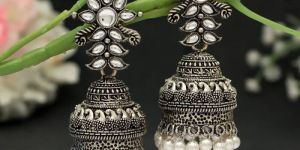 Premium White Oxidised Silver Earrings