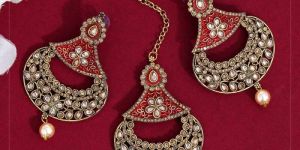 Red Color Polki Kundan Earrings