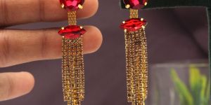 Red Stone Studded American Diamond Earrings
