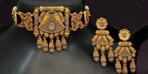 Rose Gold American Diamond Antique Necklace Set