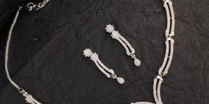 Silver Polish American Diamond Necklace Set