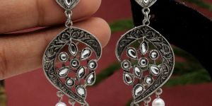 White Oxidised Silver Earrings