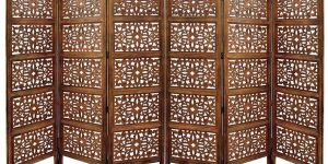 Wooden Screen 6 Panel Foldable Partition with Round Head