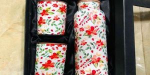 Flower Meena Printed Copper Bottle with Tumbler
