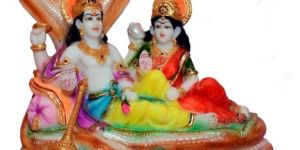 Multicolor Marble Sitting Vishnu Laxmi Statue
