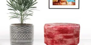 Red Wooden Ottoman
