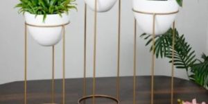 White Gold Metal Desk Planter - Set of 3