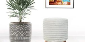 White Wooden Round Ottoman