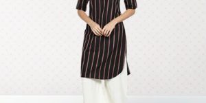 Women Cotton Striped Straight Kurta