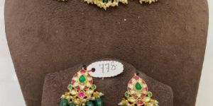 MJ-S-778 Multi Stone Dark Green Necklace Set