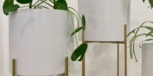 White Metal Planter Pot with Gold Plant Stand