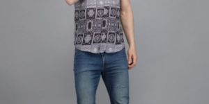 Men Short Sleeve Black Box Printed Shirt