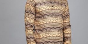 Yellow Rajwadi Printed Men Short Kurta