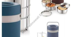 Stainless Steel Round Mirror Munch Lunch Box Set of 4