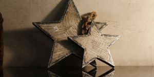 Set of 2 Wooden Hanging Stars