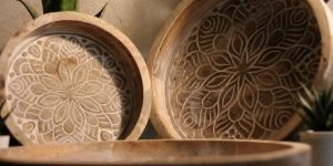 Set of 3 Round Wooden Serving Tray
