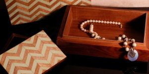 Wooden Chevron Pattern Antique Jewellery Box