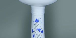 White & Blue Designer Series Star Gold Wash Basin Pedestal Set