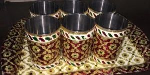 Meenakari Glass Tray Set