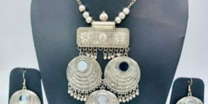 Oxidized Silver Long Necklace Set