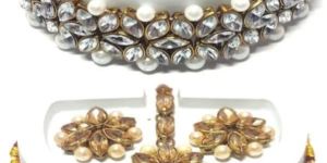 Silver Oxidised White Stone Choker Necklace Set