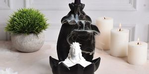 White Small Adiyogi Styled Smoke Backflow Cone Incense Holder