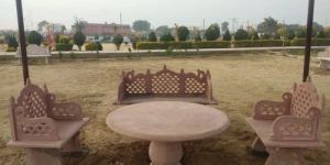 Red Stone Sofa with Table Set