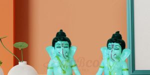 Set of 2 Small Orange Blue Ganesh Statue