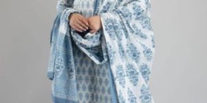 Blue White Cotton Kurti Set