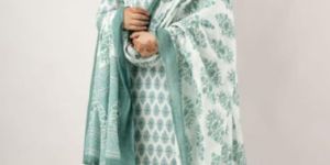 Green White Cotton Kurti Set