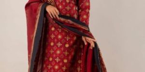 Red Muslin Kurti Set